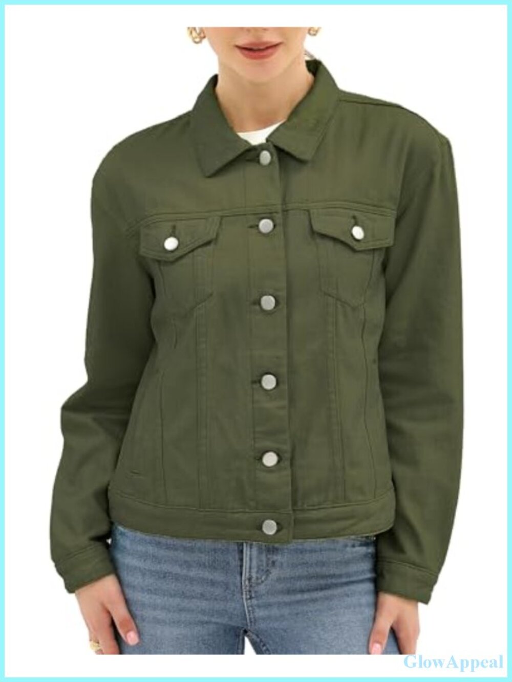Denim Jacket Button Up Long Sleeve Collared Cotton Blend Regular Fit